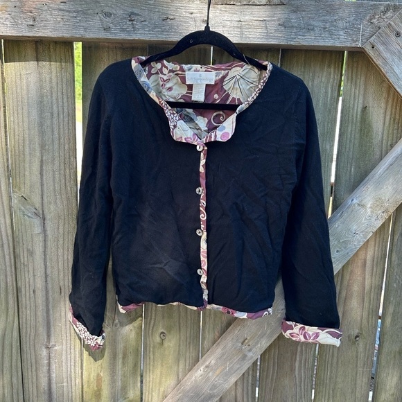 Soft Surroundings Silk and Cashmere Blend Button Front Mixed Media Cardigan - Picture 2 of 8